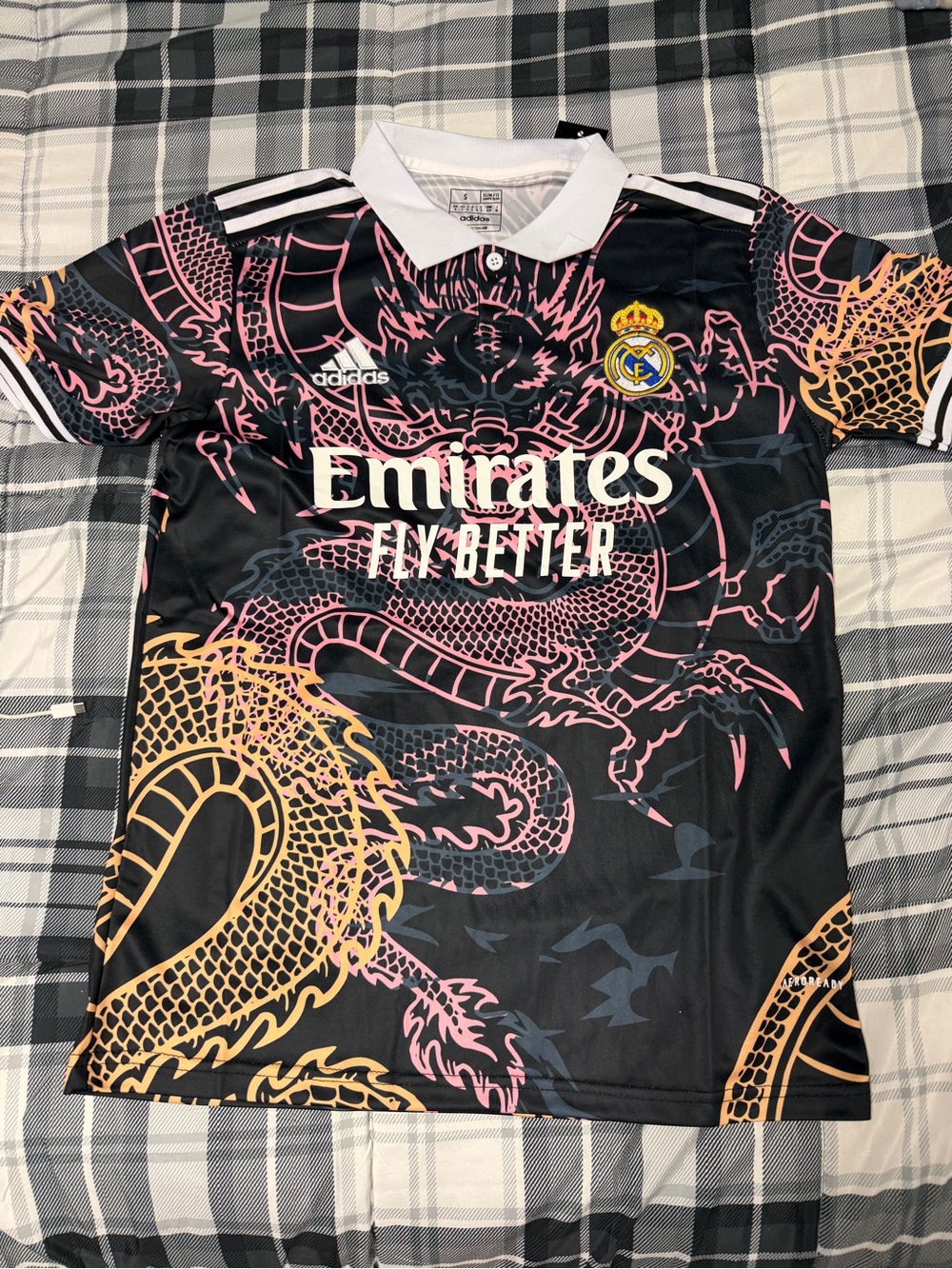 adidas Black Pink and Gold Dragon Soccer Jersey